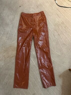 Wilfred Rust Brown High-Shine Faux Leather Pants